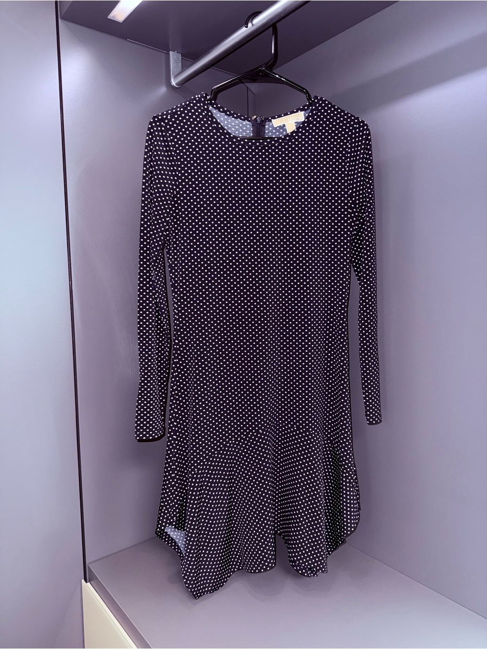 Michael Kors Navy Blue Polka Dot A-Line Long Sleeve Dress XS